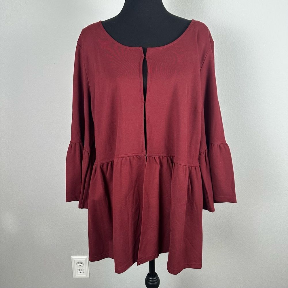 Suzanne Betro Burgundy Cardigan Plus Size 2X Bell Sleeves Holiday Christmas NEW